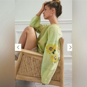 Anthropologie Daily Practice Light Sweatshirt- embroidered sunflowers!